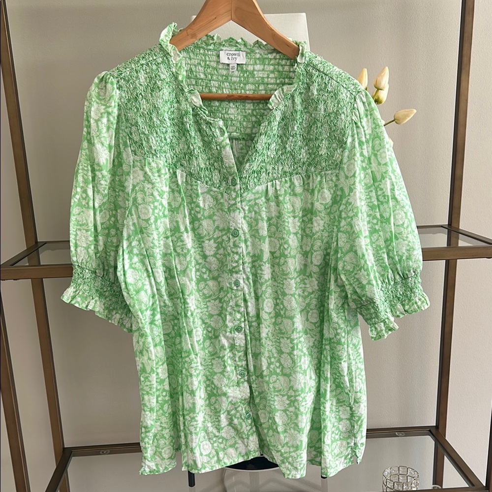 Green Floral Women's Top